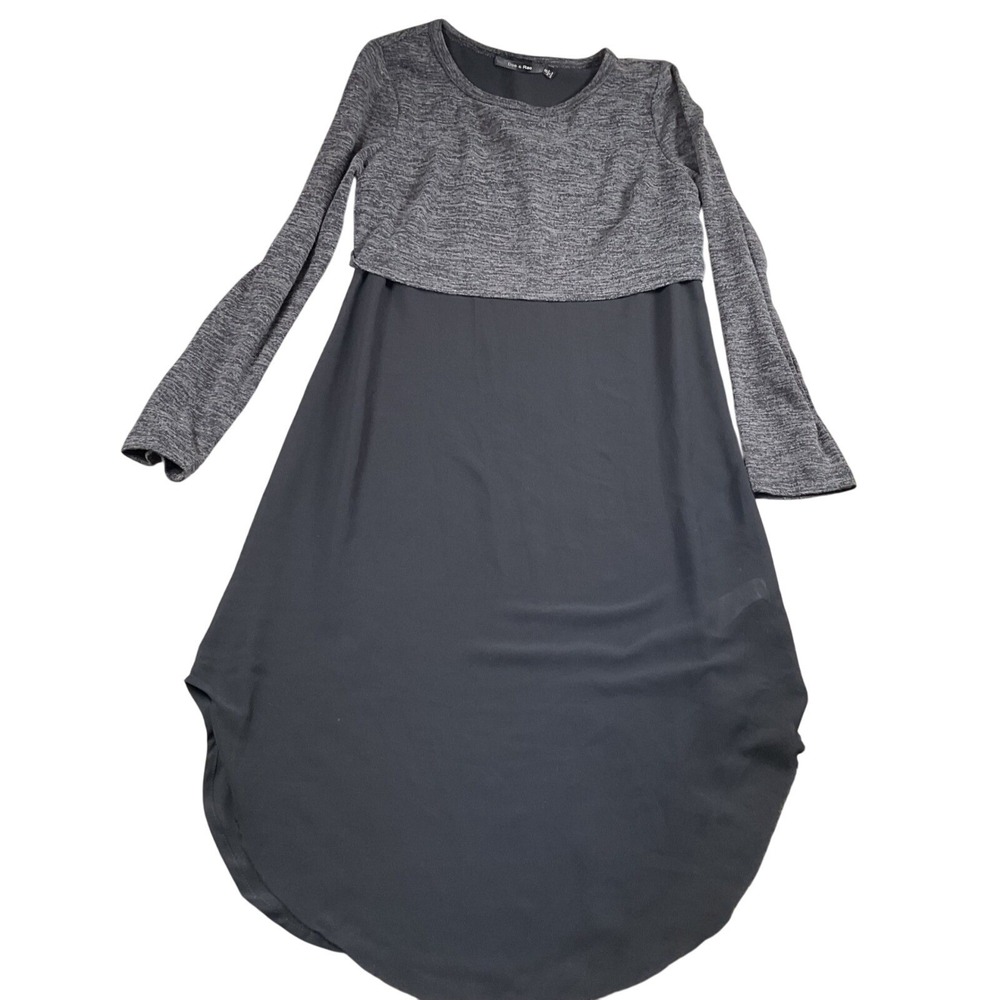 Doe &‎ Rae Gray Knit Top Black Chiffon Bottom Long Sleeve Dress - Size S